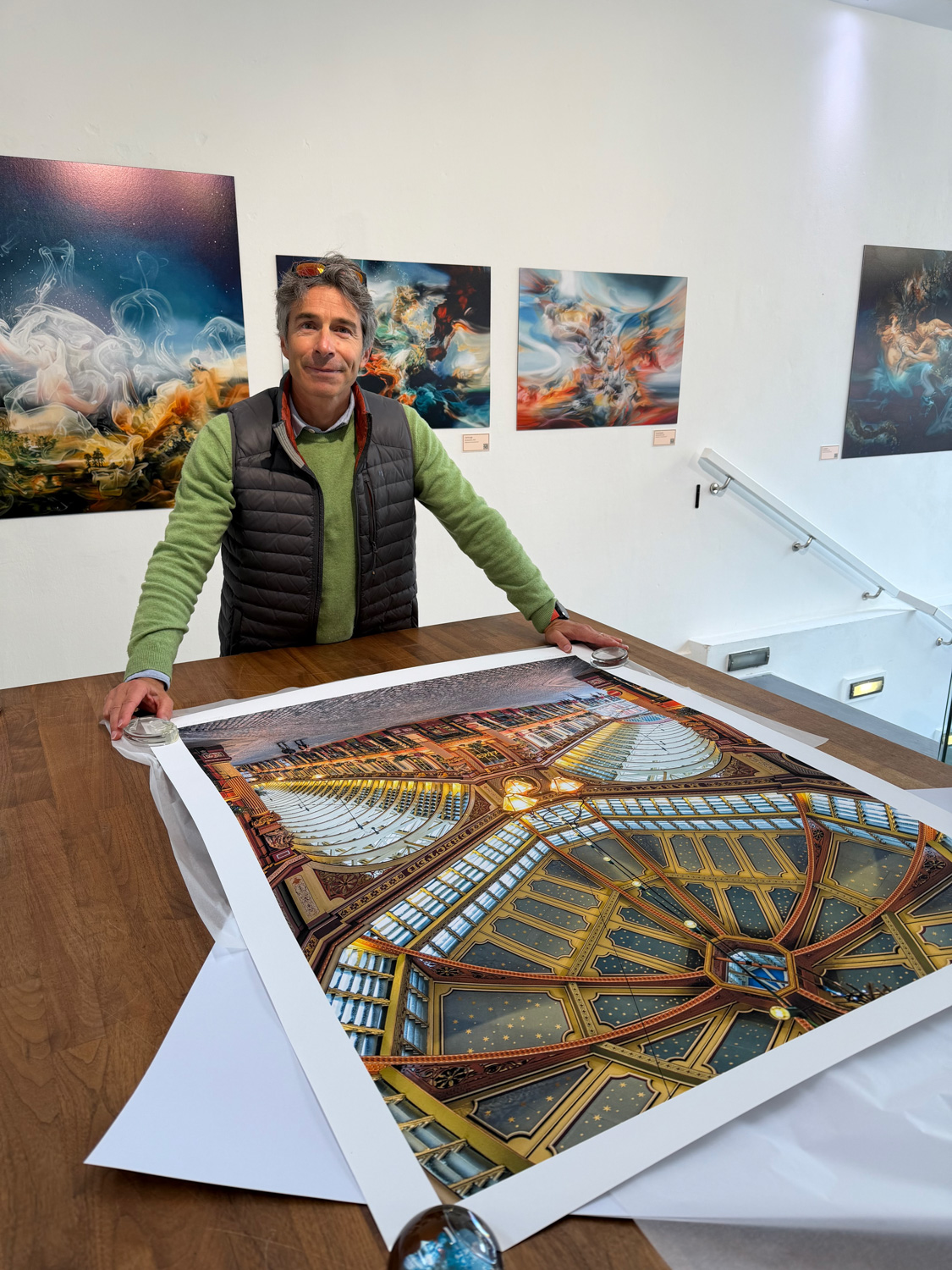 Adam signing an archival gicl&eacute;e print of "Leadenhall Market" in the Printspace lab in Shoreditch, London